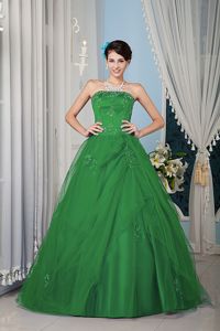 A-line Strapless Floor-length Embroidery Sweet 16 Dresses in Green
