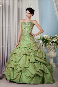 Olive Green Sweetheart Sequins Quinceanera Dress with Pick-ups