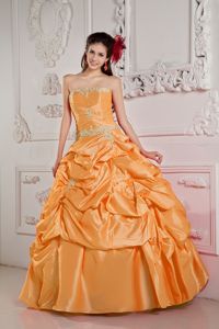 Orange Yellow Strapless Beading Quinceanera Dress Floor-length