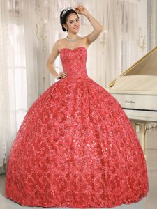 Appliques and Sequins Sweetheart Coral Red Quinceanera Dress