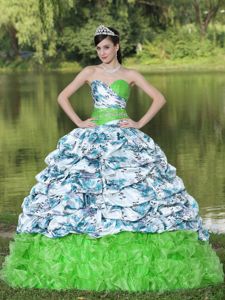 Printing Pick-ups and Ruffles Sweet 15 Dresses with Beaded Belt