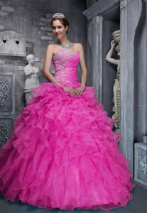 Sweetheart Beading Appliques Hot Pink Quinceanera Gown Dress
