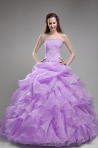 Lavender Ball Gown Strapless Beading and Ruffles Quinceanera Dress