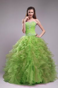 Green Sweetheart Appliques Quinceanera Dress with Ruffles