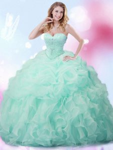 Popular Sleeveless Brush Train Lace Up With Train Beading and Ruffles and Pick Ups Quinceanera Dress