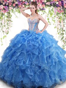 Mermaid Sleeveless Beading and Ruffles Lace Up Quince Ball Gowns