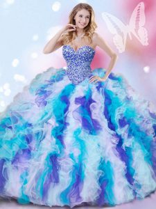Beading and Ruffles Quinceanera Dress Multi-color Lace Up Sleeveless