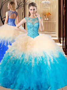 On Sale Scoop Beading Sweet 16 Quinceanera Dress Multi-color Lace Up Sleeveless Floor Length