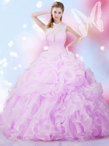 Fine Pick Ups Floor Length Ball Gowns Sleeveless Lilac Vestidos de Quinceanera Lace Up