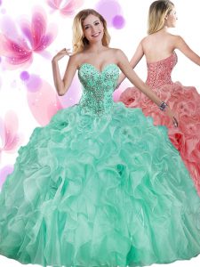 Super Apple Green Lace Up Sweetheart Beading and Ruffles Quinceanera Dress Organza Sleeveless