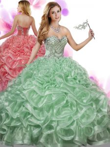 Green Sleeveless Organza Lace Up 15 Quinceanera Dress for Military Ball and Sweet 16 and Quinceanera