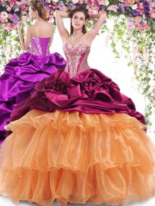 Beading and Ruffled Layers and Pick Ups Quinceanera Dress Multi-color Lace Up Sleeveless With Brush Train