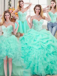 Best Selling Four Piece Organza Sleeveless Floor Length Sweet 16 Quinceanera Dress and Beading and Ruffles and Pick Ups