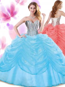 Beauteous Pick Ups Ball Gowns Sweet 16 Dresses Baby Blue Sweetheart Organza Sleeveless Floor Length Lace Up