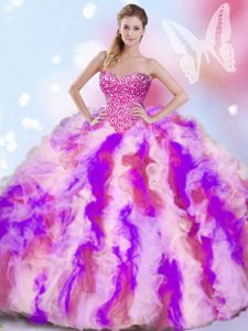Flare Sleeveless Beading and Ruffles Lace Up Quinceanera Gown with Multi-color