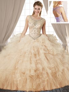 Stunning Scoop Sleeveless Tulle Vestidos de Quinceanera Beading and Ruffles Lace Up