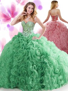 Customized Turquoise Quinceanera Gown Military Ball and Sweet 16 and Quinceanera and For with Beading and Ruffles Sweetheart Sleeveless Sweep Train Lace Up