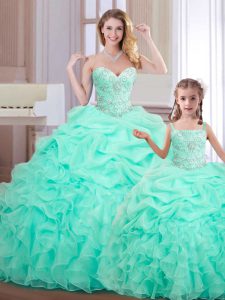 Apple Green Lace Up Quinceanera Dress Beading and Ruffles and Pick Ups Sleeveless Floor Length