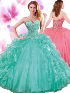 Pick Ups Floor Length Turquoise 15 Quinceanera Dress Sweetheart Sleeveless Lace Up