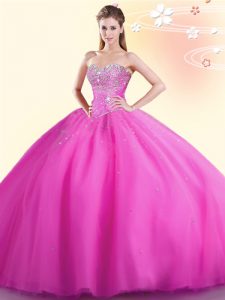Low Price Hot Pink Sleeveless Beading Floor Length Quince Ball Gowns
