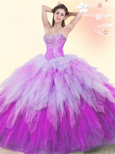 Custom Made Floor Length Multi-color Quinceanera Dresses Tulle Sleeveless Beading and Ruffles