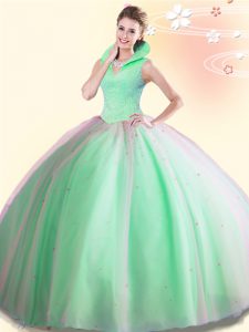 Simple Ball Gowns Quinceanera Gown High-neck Tulle Sleeveless Floor Length Backless