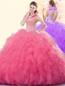 Free and Easy Sleeveless Backless Floor Length Beading and Ruffles Quinceanera Gowns