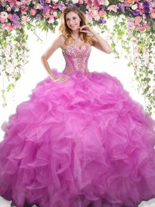Lilac Sleeveless Beading and Ruffles Floor Length Quinceanera Dress