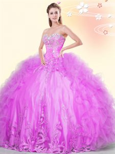 Gorgeous Lilac Sweetheart Lace Up Beading and Appliques and Ruffles 15 Quinceanera Dress Sleeveless