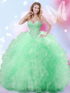 Customized Floor Length Ball Gowns Sleeveless Apple Green Quinceanera Dresses Lace Up