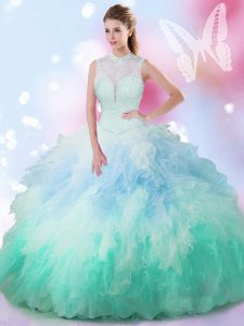 Cute Multi-color Sleeveless Tulle Lace Up Ball Gown Prom Dress for Military Ball and Sweet 16 and Quinceanera