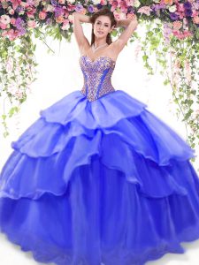 Customized Sleeveless Lace Up Floor Length Beading and Ruffled Layers Quinceanera Gown