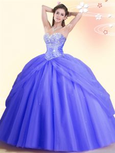 Tulle Sleeveless Floor Length Sweet 16 Quinceanera Dress and Beading