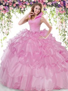 Organza High-neck Sleeveless Backless Beading and Ruffled Layers Quinceanera Gown in Lilac