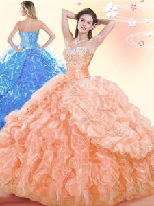 Sophisticated Pick Ups Ball Gowns 15 Quinceanera Dress Orange Sweetheart Organza Sleeveless Floor Length Lace Up