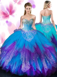Sweet Multi-color Sleeveless Floor Length Beading and Ruffles Lace Up 15th Birthday Dress