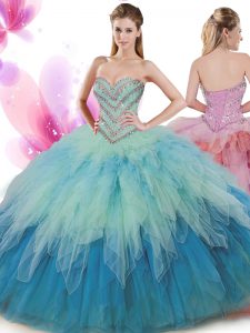 Suitable Multi-color Sleeveless Beading and Ruffles Floor Length Quinceanera Gowns