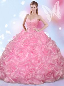 Rose Pink Sweetheart Neckline Beading Sweet 16 Quinceanera Dress Sleeveless Lace Up