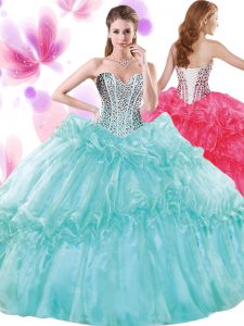 Turquoise Sleeveless Beading and Pick Ups Floor Length Quinceanera Gown