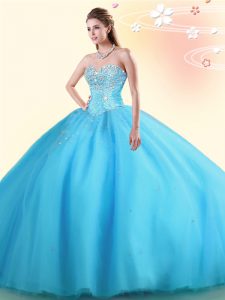 Shining Sweetheart Sleeveless Lace Up Ball Gown Prom Dress Baby Blue Tulle