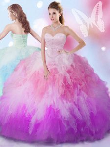 Multi-color Tulle Lace Up Sweet 16 Quinceanera Dress Sleeveless Floor Length Beading and Ruffles