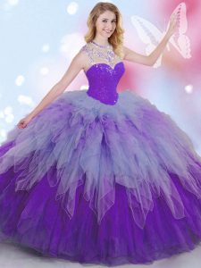 Exceptional Sleeveless Beading and Ruffles Zipper Quince Ball Gowns