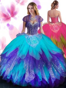 Flirting Multi-color Sweetheart Lace Up Beading and Ruffled Layers 15th Birthday Dress Sleeveless