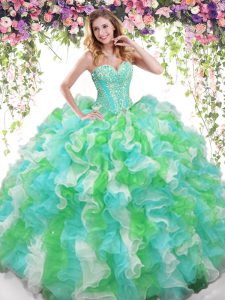 Extravagant Multi-color Organza Lace Up Sweetheart Sleeveless Floor Length Quinceanera Dresses Beading and Ruffles