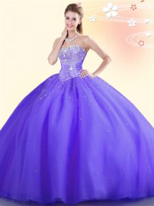 Ball Gowns Ball Gown Prom Dress Purple Sweetheart Tulle Sleeveless Floor Length Lace Up