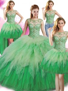 Four Piece Scoop Tulle Sleeveless Floor Length Sweet 16 Dresses and Beading and Ruffles