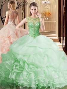 Apple Green Scoop Neckline Beading and Ruffles and Pick Ups Sweet 16 Dress Sleeveless Lace Up