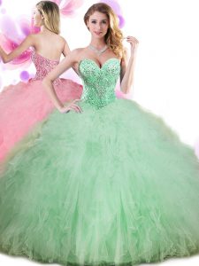 Comfortable Pick Ups Apple Green Sleeveless Tulle Lace Up Sweet 16 Dress for Military Ball and Sweet 16 and Quinceanera