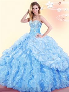 Dynamic Baby Blue Sleeveless Beading and Ruffles and Pick Ups Floor Length Quince Ball Gowns