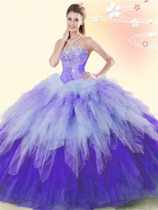 Sweetheart Sleeveless Sweet 16 Dresses Floor Length Beading and Ruffles Multi-color Tulle